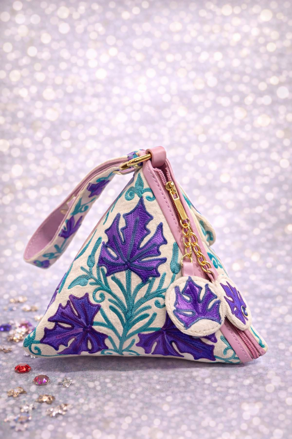 Hand Embroided bag for women , Crewel embroidery, Kashmiri Hand Embroidery ,Ethnic Pyramid handbag / clutch